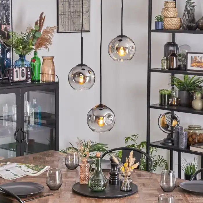 Direct Verzonden Ripoll Hanglamp, Kogellampje, Cluster hanglamp Chroom, Duidelijk, Rookkleurig, 3-lichts