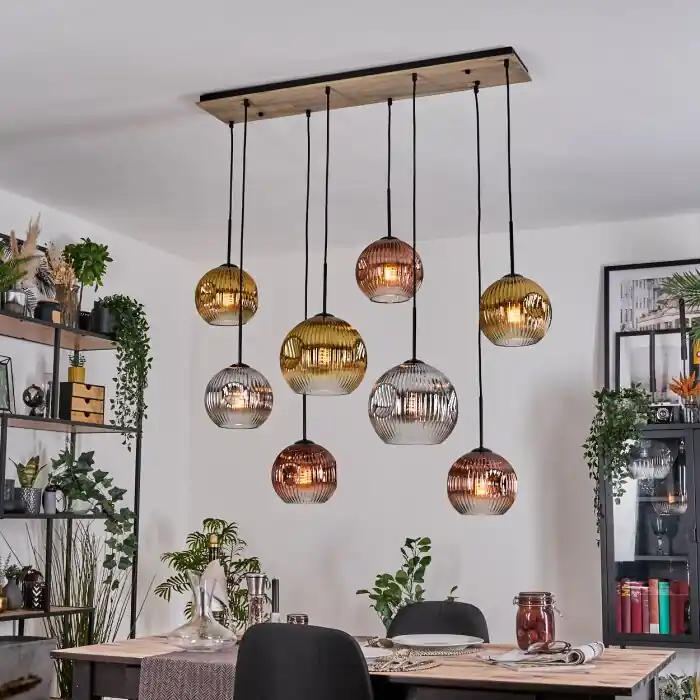 Ripoll Hanglamp, Kogellampje, Hanglamp Natuurlijke kleuren, Zwart, 8-lichts Speciale Aanbieding