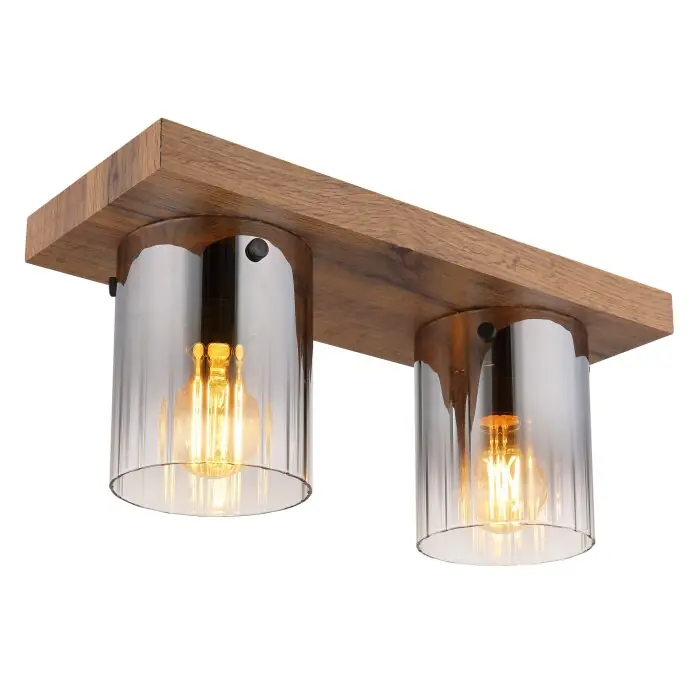 Laatste Kans Globo Underwood Plafondlamp Hout donker, Natuurlijke kleuren, 2-lichts
