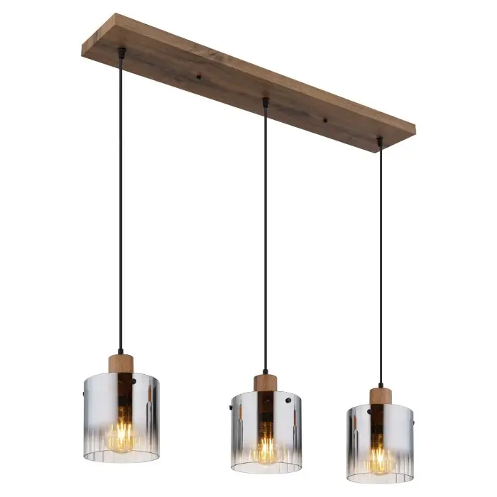 Globo Underwood Hanglamp Hout donker, Natuurlijke kleuren, 3-lichts Lage Kosten