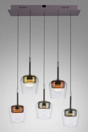 Paul Neuhaus Q-Serie Q-Kon Hanglamp LED Bruin, 5-lichts, Afstandsbediening Tijdelijk Beschikbaar