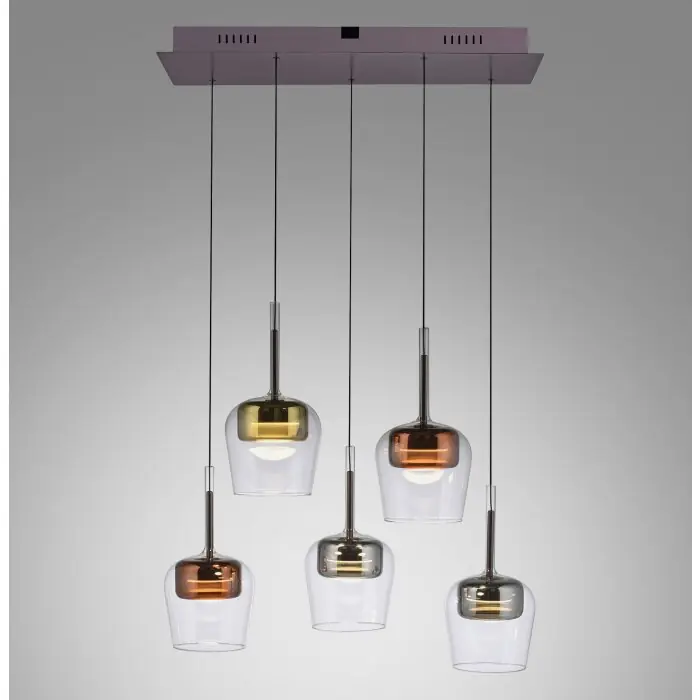 Paul Neuhaus Q-Serie Q-Kon Hanglamp LED Bruin, 5-lichts, Afstandsbediening Tijdelijk Beschikbaar
