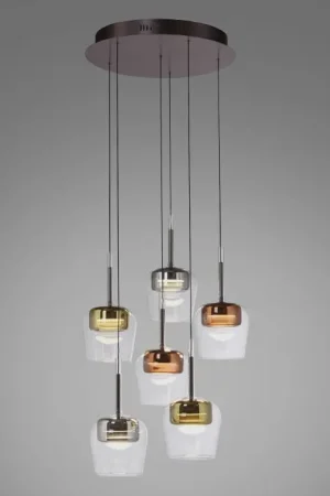 Rechtstreeks Van De Fabrikant Paul Neuhaus Q-Serie Q-Kon Hanglamp LED Bruin, 6-lichts, Afstandsbediening