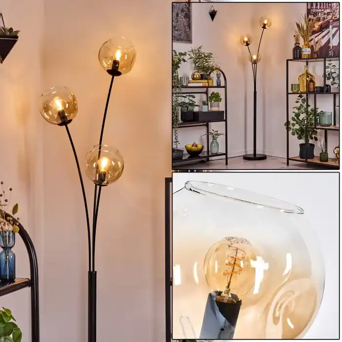Direct Beschikbaar Ripoll Kogellampje, Staande lamp Amber, Duidelijk, 3-lichts