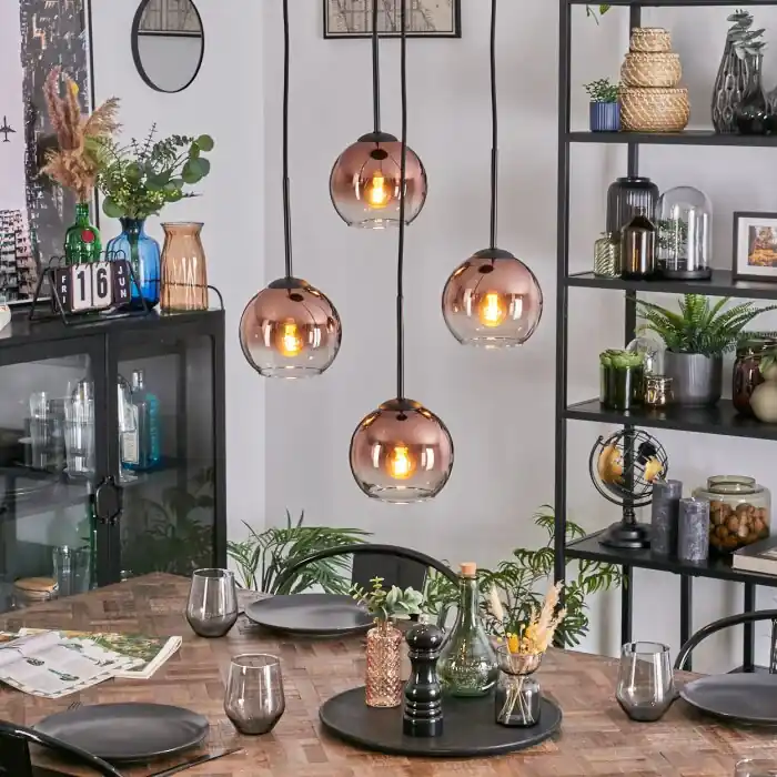 Koyoto Hanglamp, Kogellampje, Cluster hanglamp Duidelijk, Koperkleurig, 4-lichts Beste Prijs
