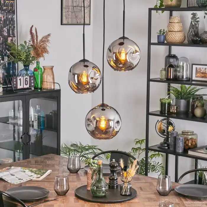 Ripoll Hanglamp, Kogellampje, Cluster hanglamp Chroom, Rookkleurig, 3-lichts Bestel Nu