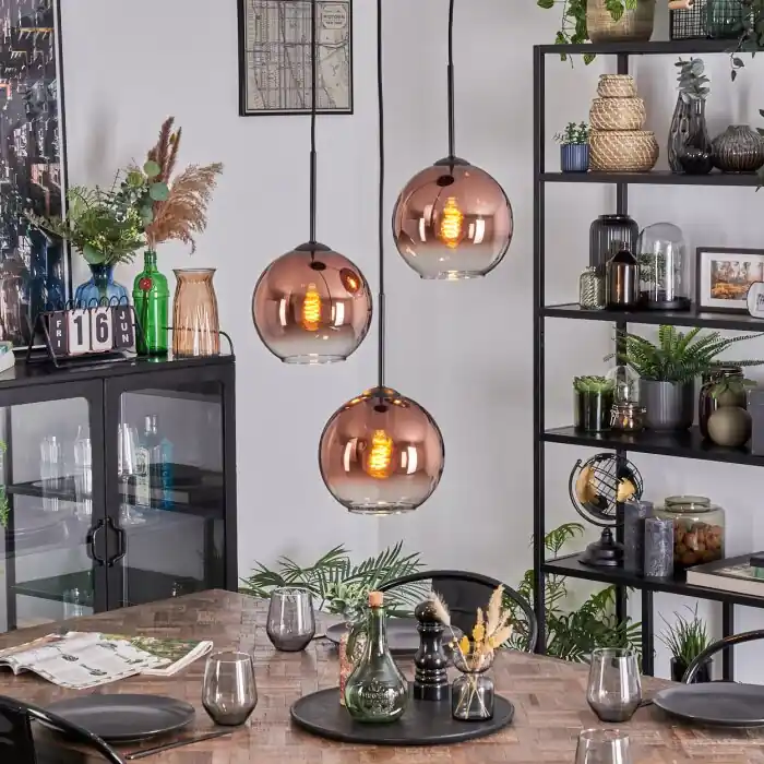Koyoto Hanglamp, Kogellampje, Cluster hanglamp Duidelijk, Koperkleurig, 3-lichts Speciale Aanbieding