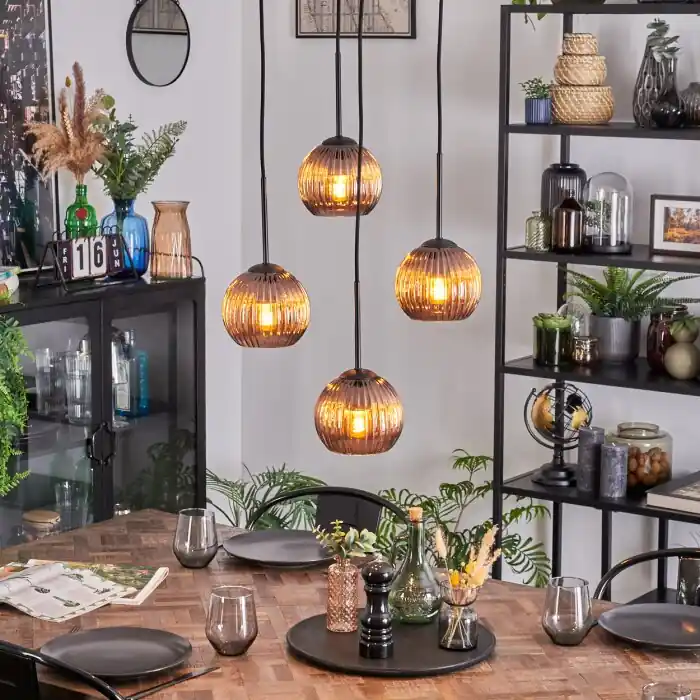 Koyoto Hanglamp, Kogellampje, Cluster hanglamp Koperkleurig, 4-lichts Laatste Versie