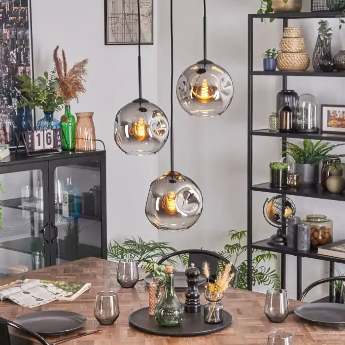 Koop Online Ripoll Hanglamp, Kogellampje, Cluster hanglamp Duidelijk, Rookkleurig, 3-lichts