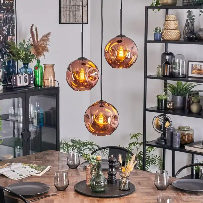 Rechtstreeks Van De Fabrikant Ripoll Hanglamp, Kogellampje, Cluster hanglamp Koperkleurig, 3-lichts