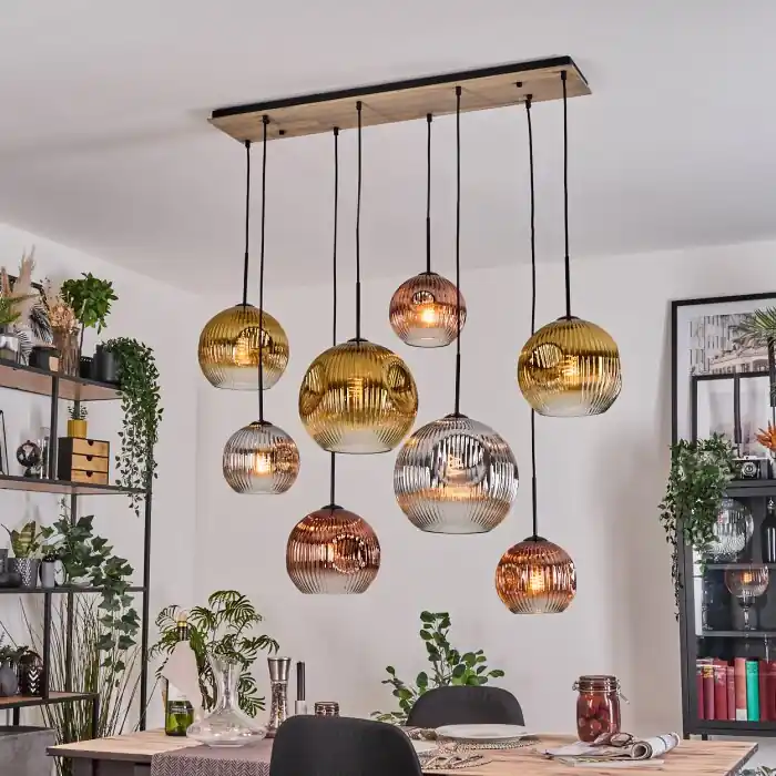 Betaalbaar Ripoll Hanglamp, Kogellampje, Hanglamp Natuurlijke kleuren, Zwart, 8-lichts