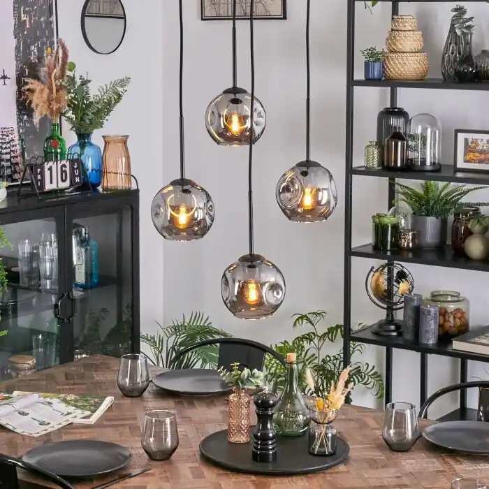 Flitsaanbieding Ripoll Hanglamp, Kogellampje, Cluster hanglamp Rookkleurig, 4-lichts