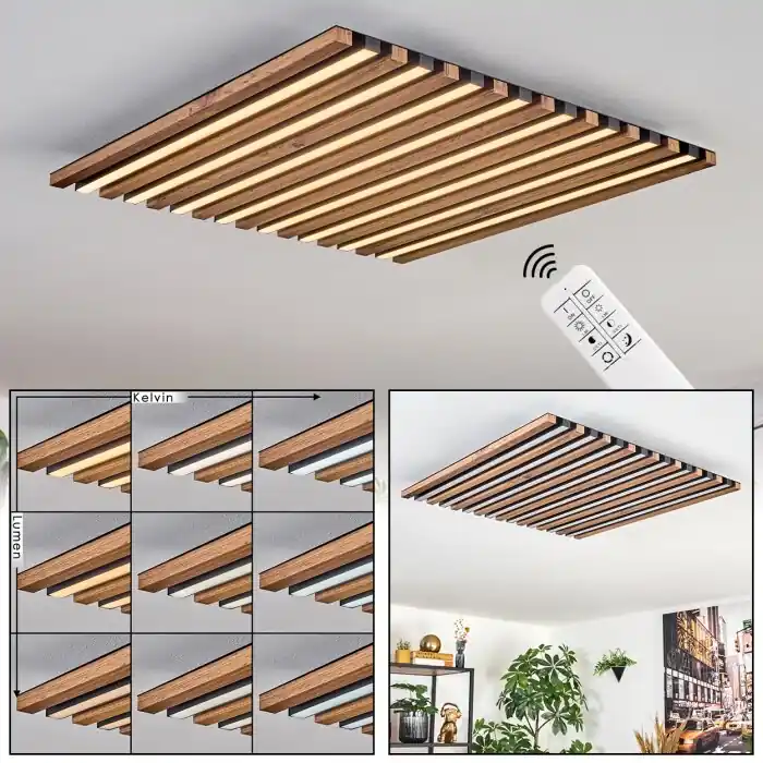 Favoriet Tandragee Plafondlamp, Paneel LED houtlook, Zwart, 1-licht, Afstandsbediening