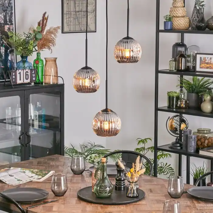 Ripoll Hanglamp, Kogellampje, Cluster hanglamp Chroom, Rookkleurig, 3-lichts Betrouwbaar