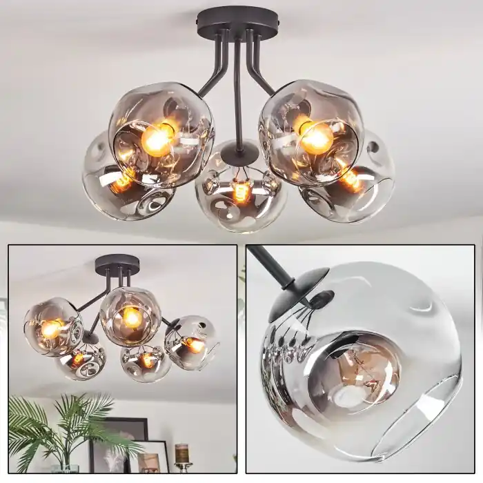 Meest Verkocht Ripoll Plafondlamp, Kogellampje Chroom, Duidelijk, Rookkleurig, 5-lichts
