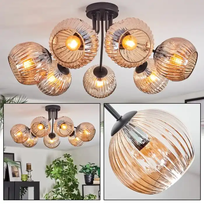 Ripoll Plafondlamp, Kogellampje Amber, 7-lichts Gecertificeerd