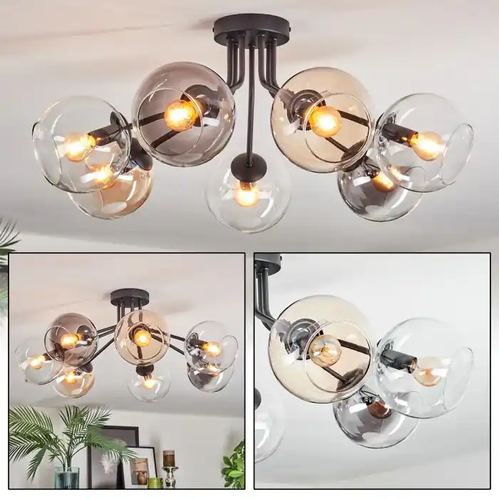 Koyoto Plafondlamp, Kogellampje 82 cm Amber, Duidelijk, Rookkleurig, 7-lichts Exclusieve Aanbieding