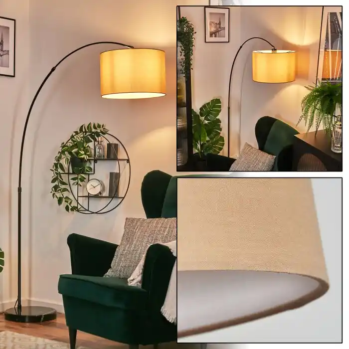 Laatste Versie Soungou Staande lamp, Booglampen Chroom, Zwart, 1-licht, Stoffen kap