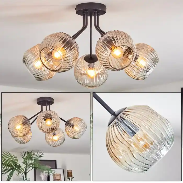 Ripoll Plafondlamp, Kogellampje Amber, Duidelijk, 5-lichts Bestseller