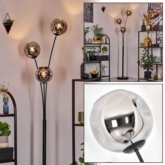 Tijdelijk Beschikbaar Ripoll Kogellampje, Staande lamp Chroom, Rookkleurig, 3-lichts