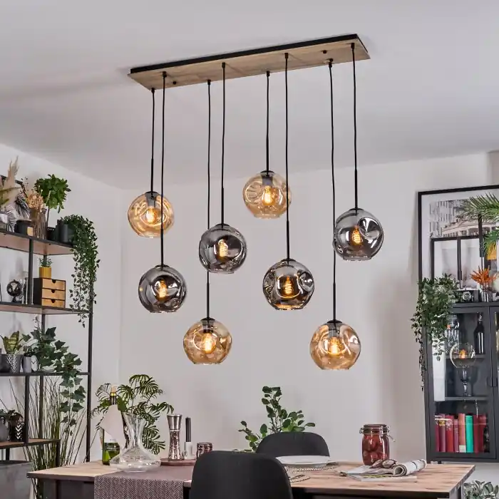 Ripoll Hanglamp, Kogellampje, Hanglamp Natuurlijke kleuren, Zwart, 8-lichts Direct Verzonden