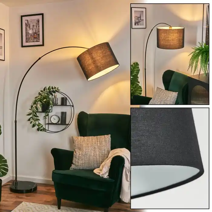 Alleen Vandaag Bassagoda Staande lamp, Booglampen Chroom, Zwart, 1-licht, Stoffen lampenkap