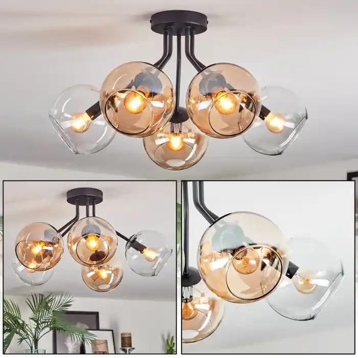 Snelle Levering Koyoto Plafondlamp, Kogellampje 52 cm Amber, Duidelijk, 5-lichts