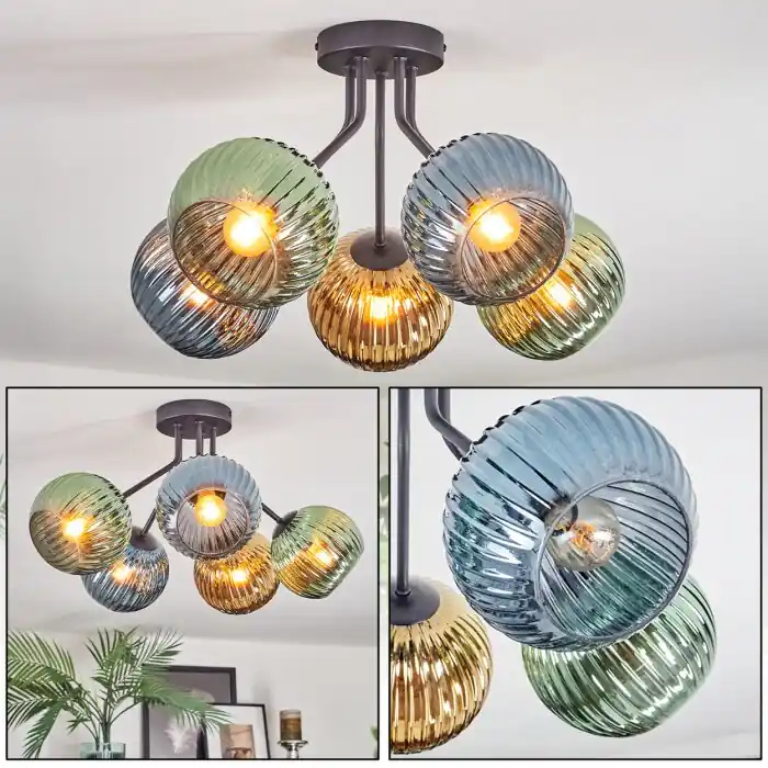 Goedkoop Koyoto Plafondlamp, Kogellampje 52 cm Blauw, Goud, Groen, 5-lichts