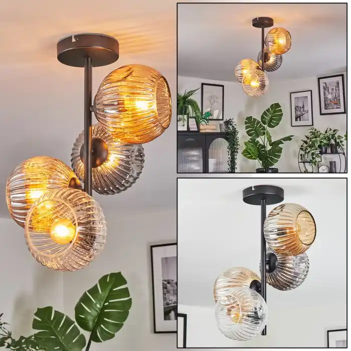 Ripoll Plafondlamp, Kogellampje Amber, Duidelijk, Rookkleurig, 4-lichts Lage Kosten
