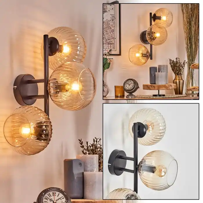 Beperkte Voorraad Koyoto Kogellampje, Wandlamp Amber, Duidelijk, 3-lichts