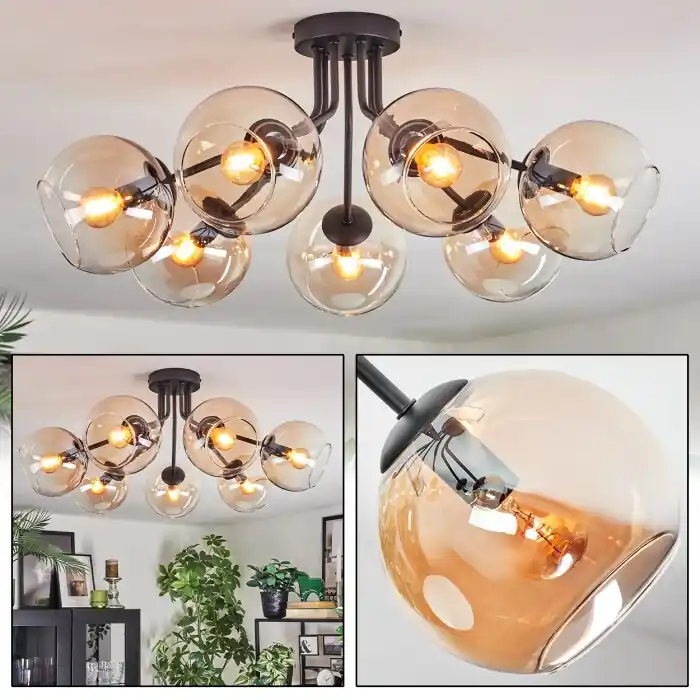 Beste Prijs Koyoto Plafondlamp, Kogellampje 82 cm Amber, Duidelijk, 7-lichts