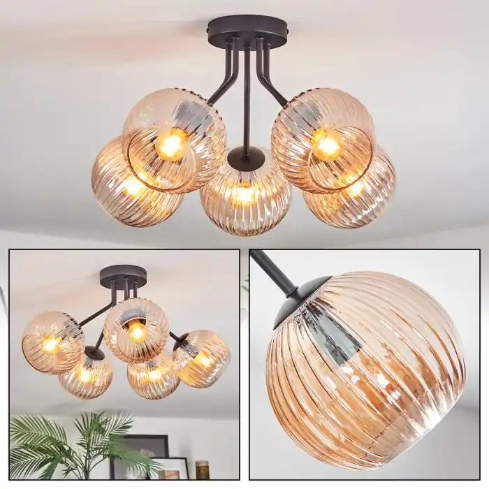 Koyoto Plafondlamp, Kogellampje 52 cm Amber, 5-lichts Flitsaanbieding
