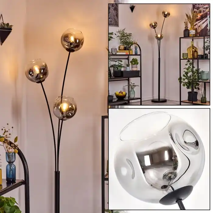 Ripoll Kogellampje, Staande lamp Chroom, Duidelijk, Rookkleurig, 3-lichts Express Levering