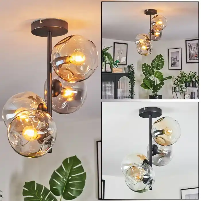 Ripoll Plafondlamp, Kogellampje Amber, Duidelijk, Rookkleurig, 4-lichts Favoriet