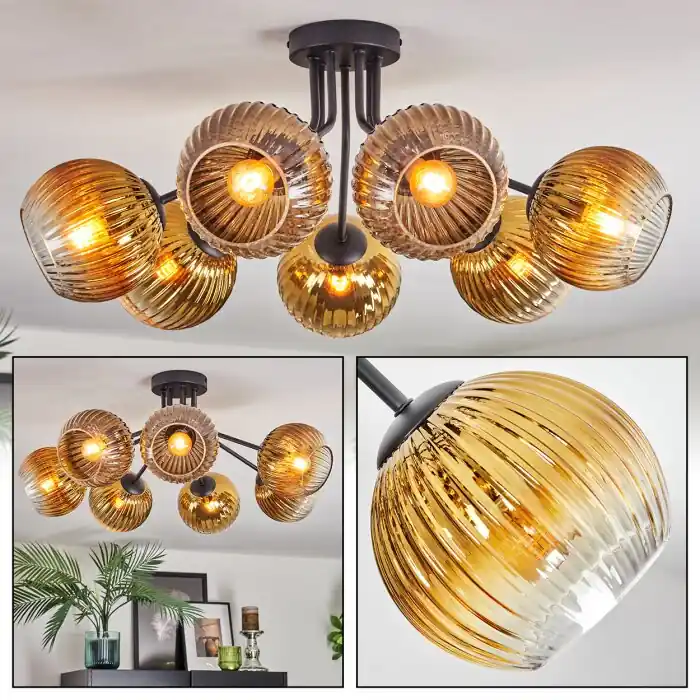 Premium Koyoto Plafondlamp, Kogellampje 82 cm Goud, Duidelijk, 7-lichts