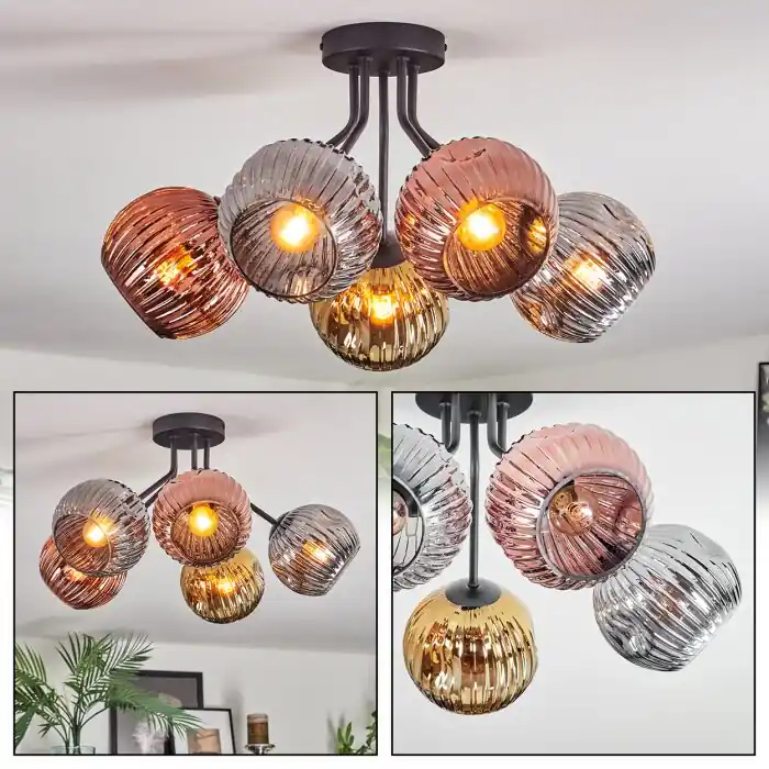 Voordeelprijs Ripoll Plafondlamp, Kogellampje Chroom, Goud, Koperkleurig, Rookkleurig, 5-lichts