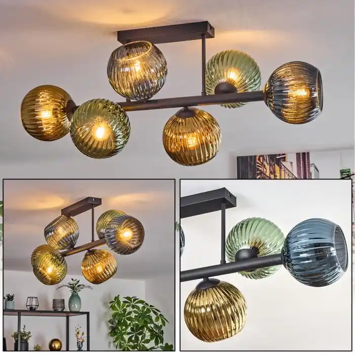 Exclusieve Aanbieding Koyoto Plafondlamp, Kogellampje Blauw, Goud, Groen, 6-lichts