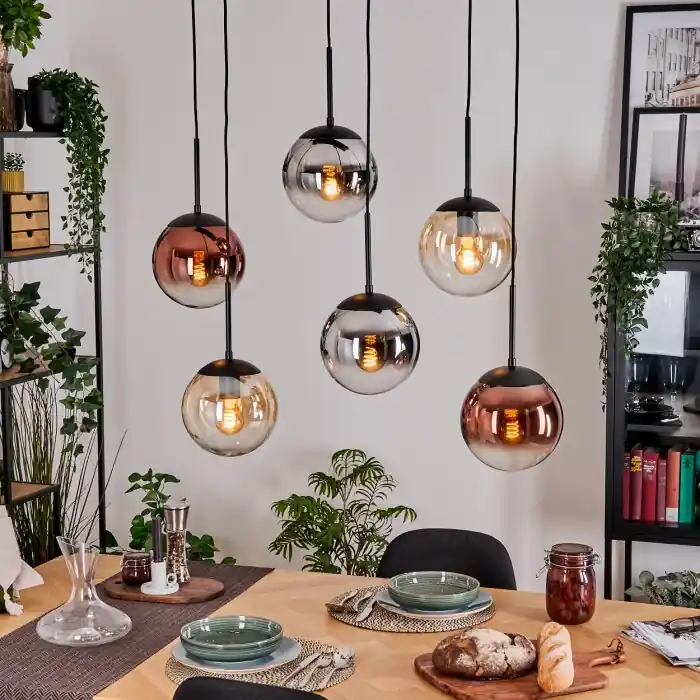 Gastor Hanglamp, Kogellampje, Hanglamp Amber, Chroom, Duidelijk, Koperkleurig, Rookkleurig, 6-lichts Finale Uitverkoop