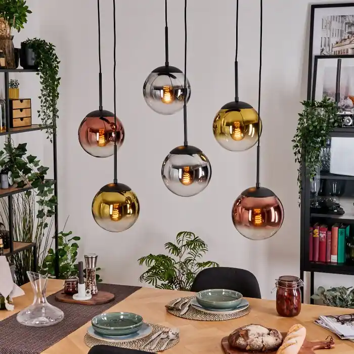 Gastor Hanglamp, Kogellampje, Hanglamp Chroom, Goud, Duidelijk, Koperkleurig, Rookkleurig, 6-lichts Direct Beschikbaar
