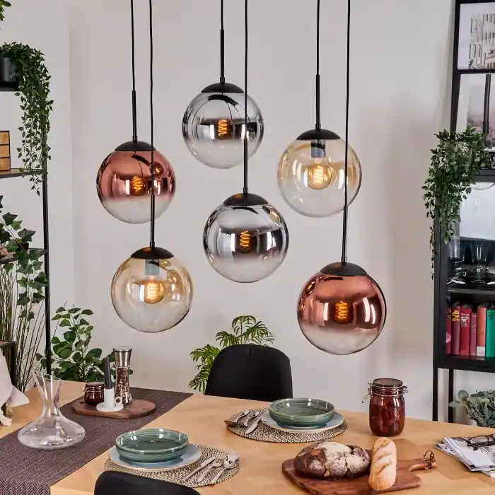 Gastor Hanglamp, Kogellampje, Hanglamp Amber, Chroom, Duidelijk, Koperkleurig, Rookkleurig, 6-lichts Direct Verzonden