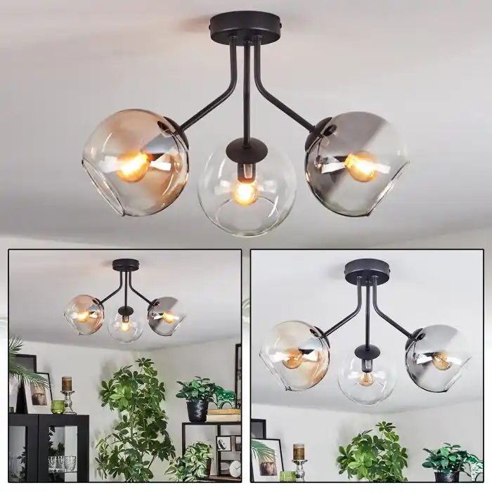 Koyoto Plafondlamp, Kogellampje 42 cm Amber, Duidelijk, Rookkleurig, 3-lichts Gereduceerde Prijs
