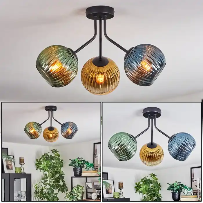 Koyoto Plafondlamp, Kogellampje 42 cm Blauw, Goud, Groen, Duidelijk, 3-lichts Voordeelprijs