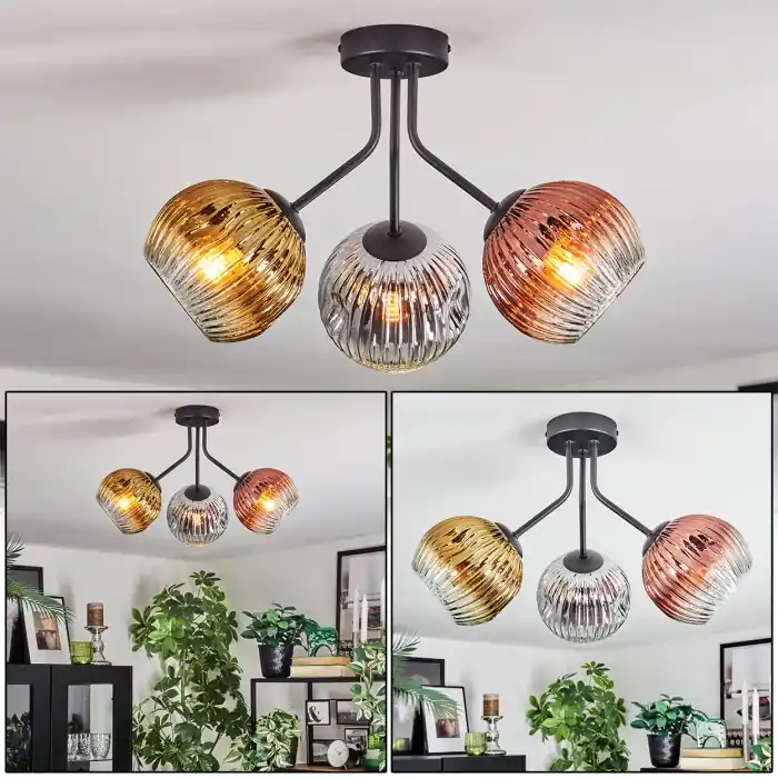 Dagaanbieding Koyoto Plafondlamp, Kogellampje 42 cm Chroom, Goud, Duidelijk, Koperkleurig, Rookkleurig, 3-lichts