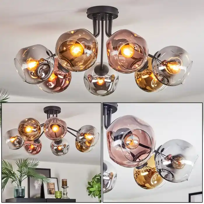 Ripoll Plafondlamp, Kogellampje Chroom, Goud, Duidelijk, Koperkleurig, Rookkleurig, 7-lichts Hoge Kwaliteit