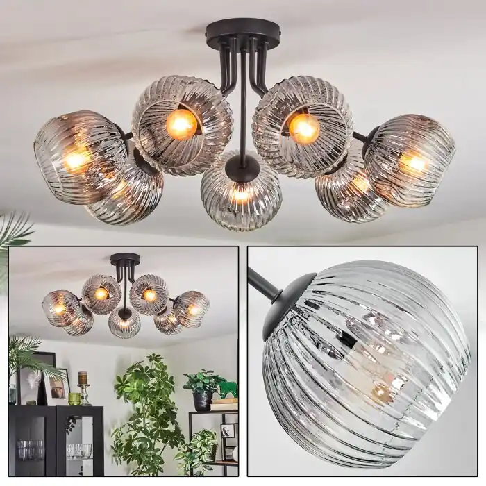 Ripoll Plafondlamp, Kogellampje Duidelijk, Rookkleurig, 7-lichts Superprijs