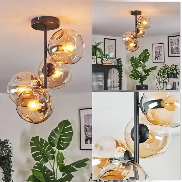 Ripoll Plafondlamp, Kogellampje Amber, Duidelijk, 4-lichts Finale Uitverkoop