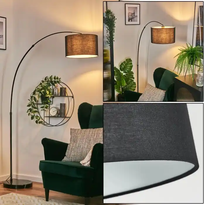 Weekendaanbieding Bassagoda Staande lamp, Booglampen Chroom, Zwart, 1-licht, Stoffen lampenkap
