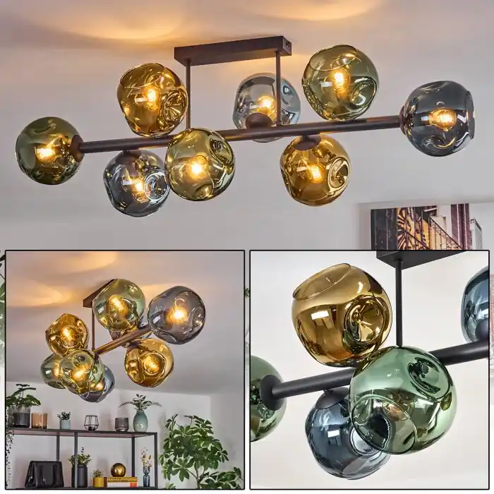 Ripoll Plafondlamp, Kogellampje Blauw, Goud, Groen, 8-lichts Express Levering