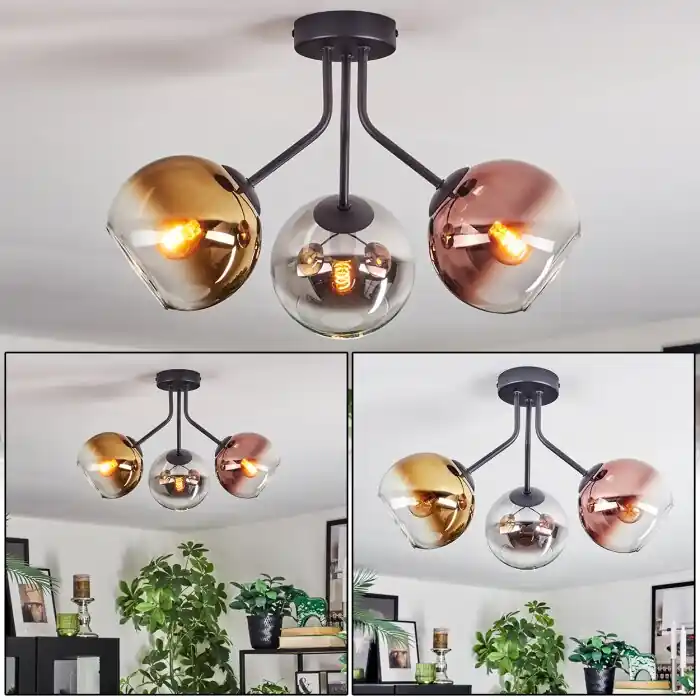 Meest Verkocht Koyoto Plafondlamp, Kogellampje 42 cm Chroom, Goud, Duidelijk, Koperkleurig, Rookkleurig, 3-lichts