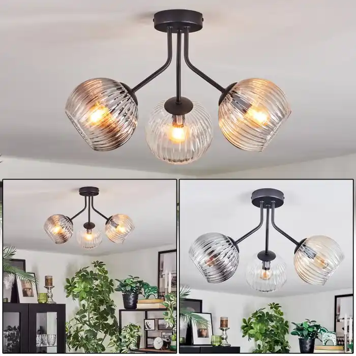 Seizoensaanbieding Koyoto Plafondlamp, Kogellampje 42 cm Amber, Duidelijk, Rookkleurig, 3-lichts